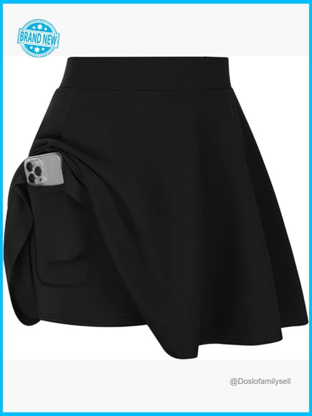Plus Size Skater Skirt with Built-In Shorts High Waist Flared Pleated Pocket Y2K